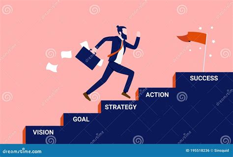 Steps To Success Man Running Up A Stairway Towards Goal Stock Vector