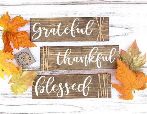 Grateful Thankful Blessed Sign Thanksgiving Signs Kitchen Wall Etsy
