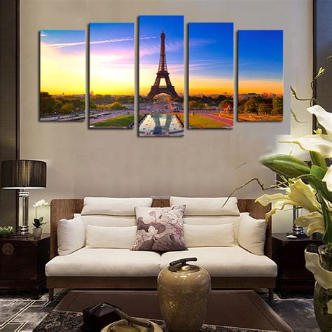 5 Panels Paris Eiffel Tower Modern Home Wall Decor Painting Canvas Art