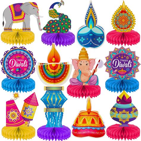 12 Pcs Diwali Party Decorations Table Toppers Happy Diwali