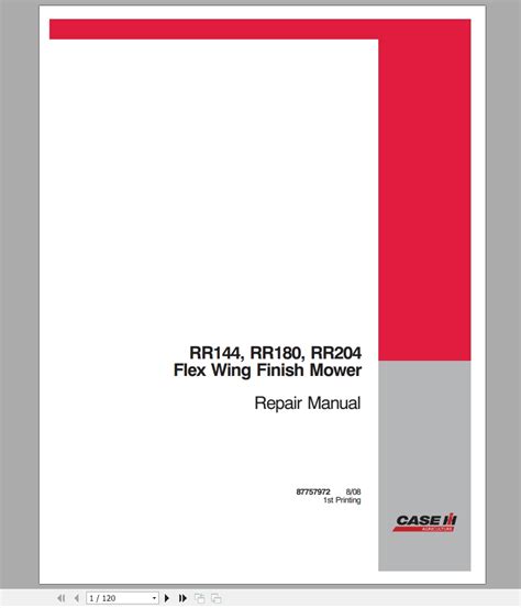 Case Ih Tractor Rr144rr180rr204 Flex Wing Finish Mower Repair Manual