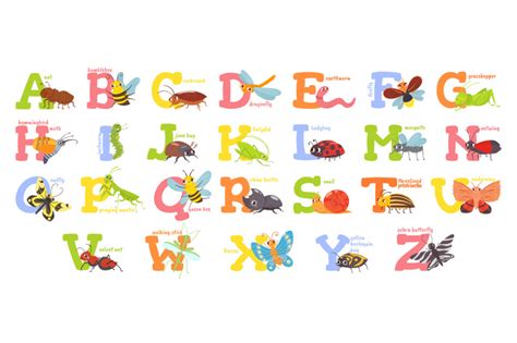 Cartoon Insects Alphabet Funny Bug Letters Comic Insect
