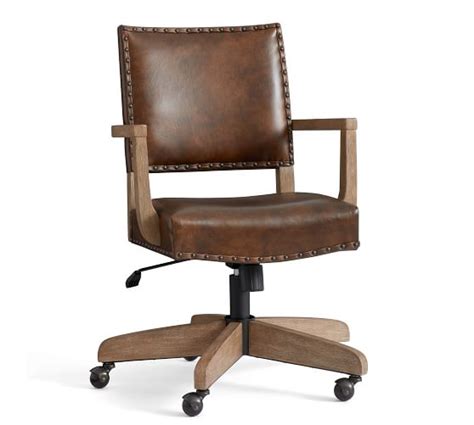 Vintage wood swivel chair #antigüa #cadeira #chair #chair_with_wheels #pottery_barn #silla #silla_con_ruedas #silla_de_mecanismo #swivel #vintage #wood. Manchester Leather Swivel Desk Chair | Pottery Barn