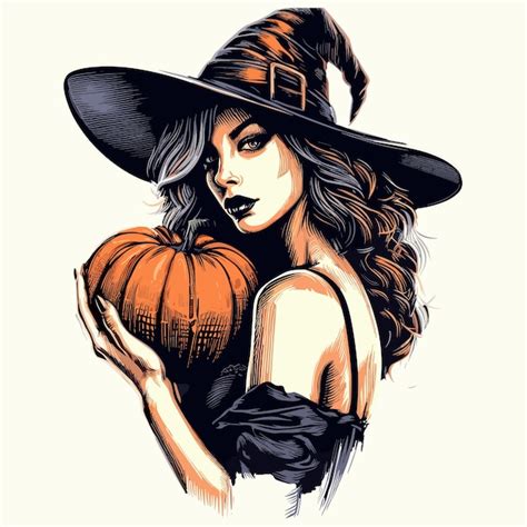 Premium Vector Witch Holding A Pumpkin On Halloween