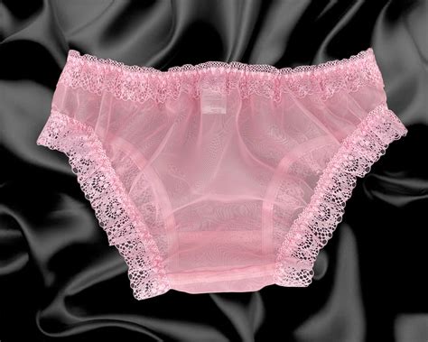 Baby Pink Sissy Sheer Nylon Frilly Satin Bow Briefs Panties Knickers