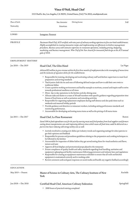 27 Chef Resume Sample Pdf For Your Learning Needs