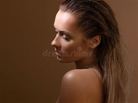 Tanned Sweet Girl With Clear Glowing Skin Health And Skin Care Stock Photo Image Of