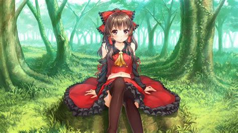The Forest Anime Girl Sitting On The Green Grass Red Dress Wallpaper Anime Wallpaper Better