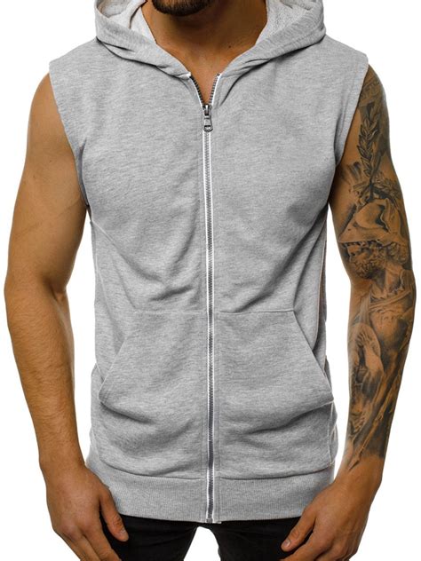 Plain Bodybuilding Sleeveless Hoodie For Men Casual Athletic Fit Zip Up