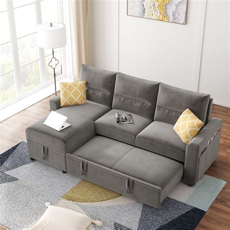 upholstered sectional sleeper sofa segmart 82 5 reversible pull out sectional storage sofa