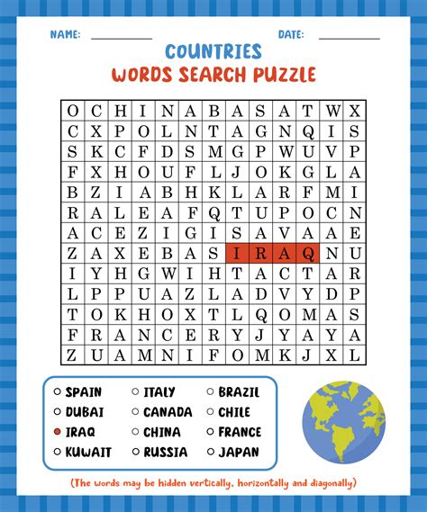 Word Search Game Countries Word Search Puzzle Worksheet For Learning