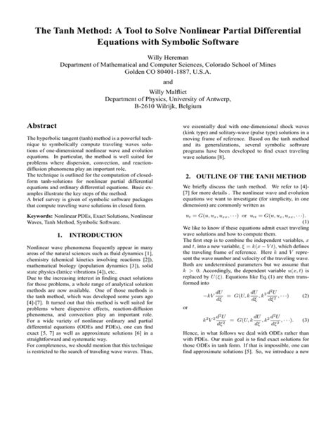 The Tanh Method A Tool To Solve Nonlinear Partial Differential