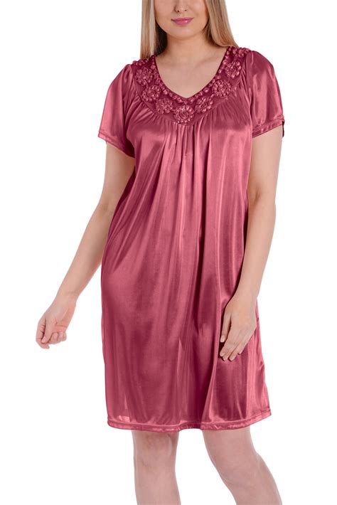 Ezi Women S Satin Silk Short Sleeve Fine Sequin Nightgown Walmart