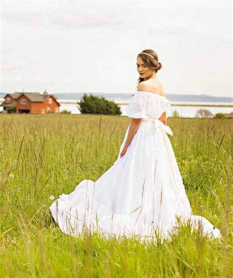 Cotton Boho Wedding Dress Off Shoulder Two Piece Skirt Top Katrina Eyelet Ruffle Long Full