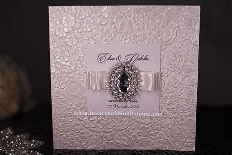 Embossed Crystal Wedding Invitations With Embellishment A Set Of 50 By