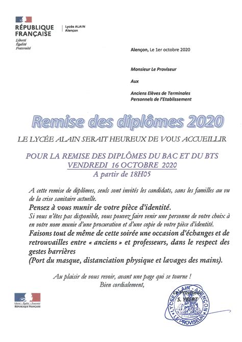 Lycée Alain Alençon Remise Des Diplômes Bac Et Bts 16 Octobre 2020 18h05