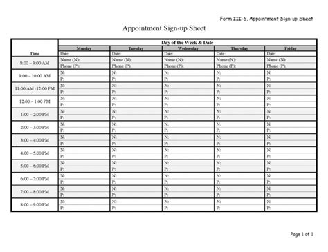 Appointment Sheet Template Spreadsheet Examples Printable Throughout