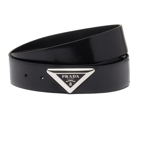 Prada Triangle Logo Leather Belt In Black B