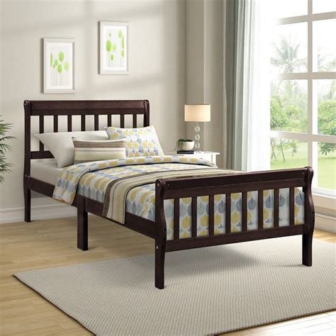 Solid Wood Twin Size Platform Bed Sleigh Bed With Headboard And Footboard
