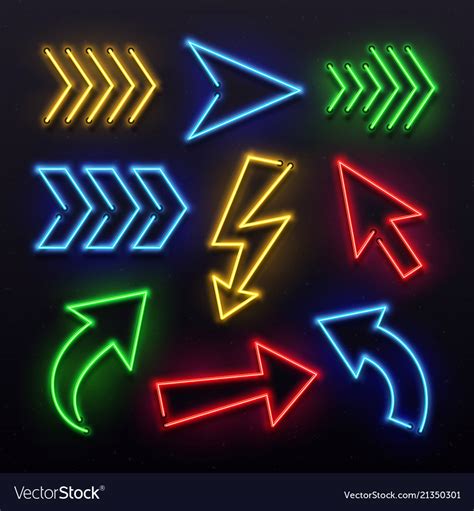 Realistic Neon Arrows Night Arrow Sign Lamp Vector Image