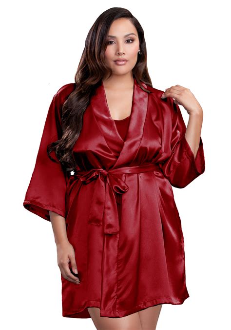 Plus Size Regal Purple Satin Kimono Robe Zynotti