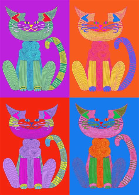 Cat Art Cards Andy Warhol Print 5x7 Card Pop Art Whimsical Etsy