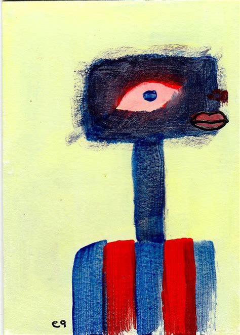 Funhouse Mirrors E9art Aceo Abstract Outsider Folk Art Brut Painting