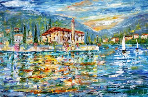 Lake Como Italy Reflections Painting In Oil Landscape Palette Knife