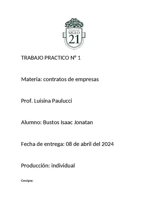 Tp Contratos De Empresas Trabajo Practico N Materia Contratos