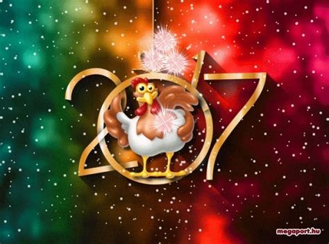 Happy New Year 2017 Animated Ecard Цветы Петух