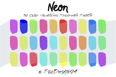 Procreate Color Palette 30 Neon Graphic By Poddesign24 · Creative Fabrica
