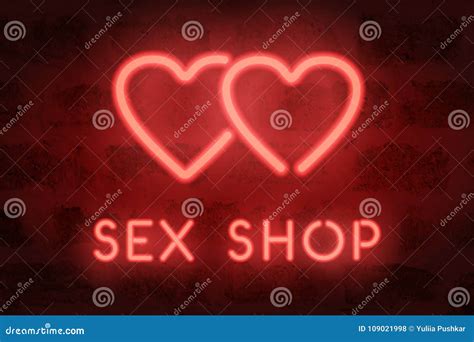 Neon Sex Shop Vector Sign Red Glowing Hearts Stock Vector Illustration Of Erotic Heart