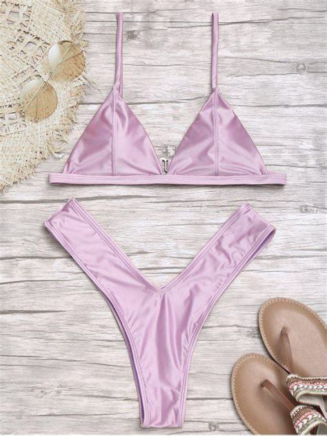 Padded High Cut Thong Bikini Set Pink Bikinis Xl Zaful