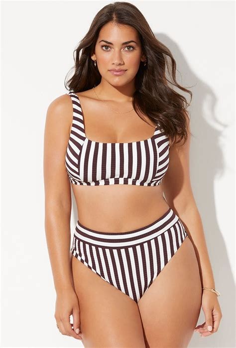 Stoked Ribbed High Leg Square Neck Bikini Swimsuits For All Large