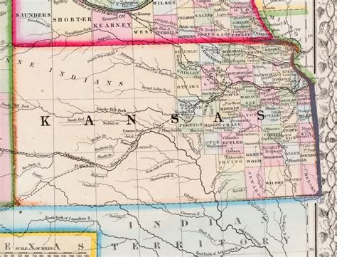 Antique Hand Coloured Mitchell Map Of Kansas Nebraska Etsy