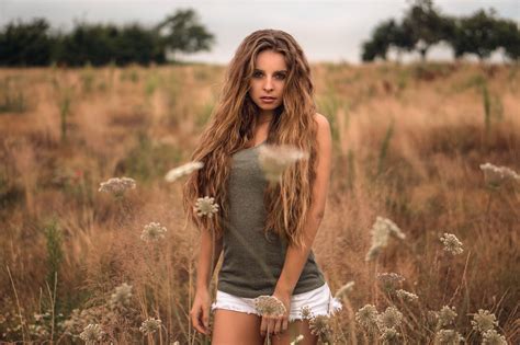 model brunette long hair girl shorts depth of field woman wallpaper coolwallpapers me