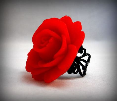 Red Rose Ring On Black Filigree Gothic Ring From Esty Gothic Wedding