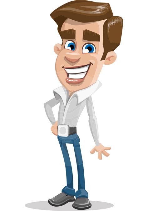A Cartoon Man Is Standing With His Hands Behind His Back And Smiling At