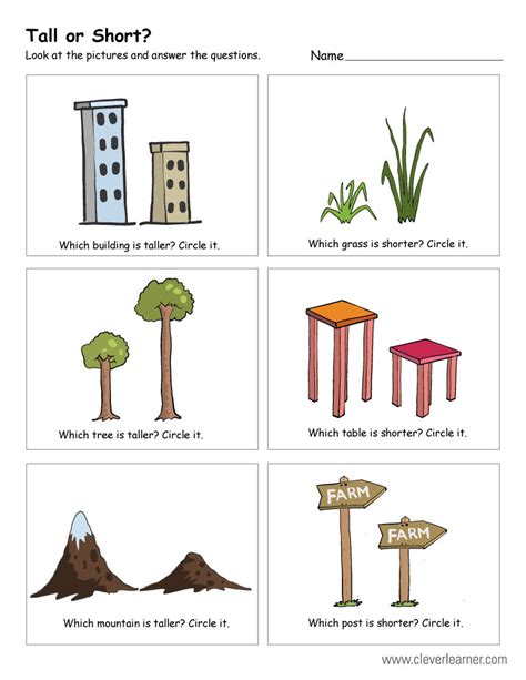 Free Printable Worksheets On Measuring Sizes Tall And Short
