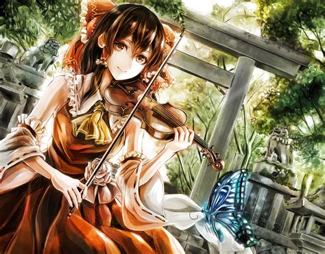 Wallpaper Anime Girls Touhou Butterfly Violin Hakurei Reimu