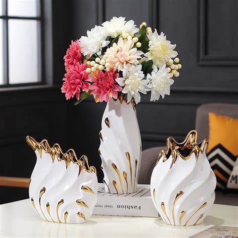 golden silver ceramic vase home decor crafts room ...