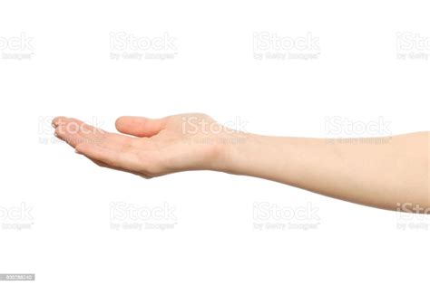 foto de mão esticada de uma mulher com a palma da mão aberta isolada no branco e mais fotos de