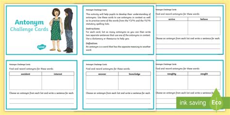 Ks2 Antonym Task Challenge Cards Teacher Made