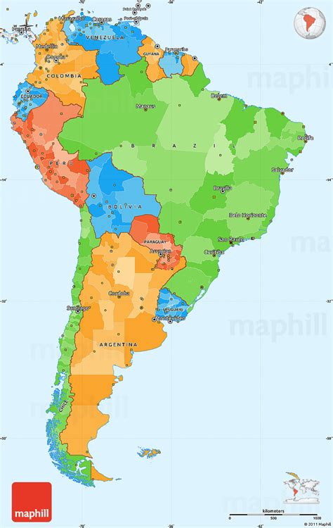 Political Simple Map Of South America Single Color Outside Borders