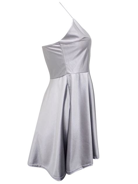 Boohoo B00h00 Silver Metallic Fit And Flare Dress Size 8 To 14