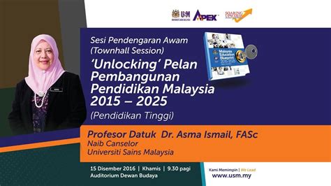 The world is changing and the demands on higher education is changing. Sesi Pendengaran Awam (Townhall Session) 'Unlocking' Pelan ...