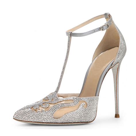 Luxury Sliver Diamond Women High Heel Bridal Shoes Wedding Dinner Shoes