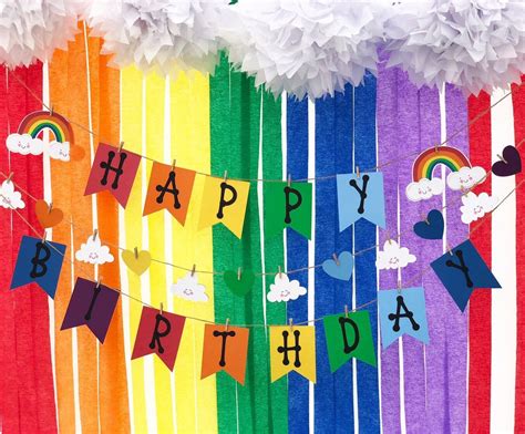 Rainbow Birthday Banner Rainbow Party Decor Rainbow Garland Etsy