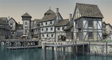 Medieval Port 3d Fantasy Town Medieval Medieval Artwork