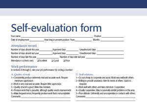 For example, students might rate their behavior on a. Performance Appraisal Self-Evaluation | Self evaluation employee, Evaluation form, Evaluation ...
